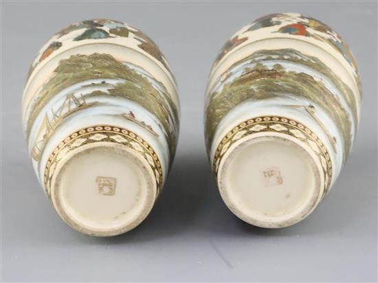 A fine pair of Japanese Satsuma pottery ovoid vases, by Yabu Meizan, Meiji period, H.12cm